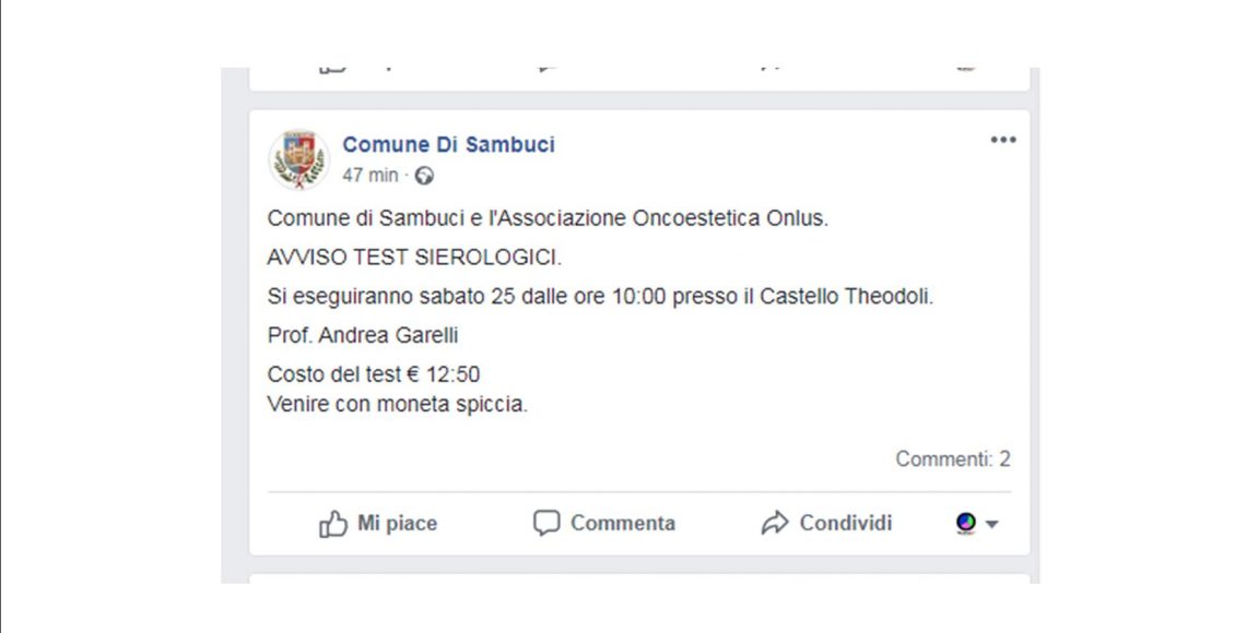 test sambuci prova comune
