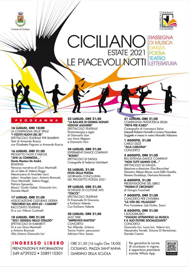 programma le piacevoli notti di ciciliano 2021 ConfineLive
